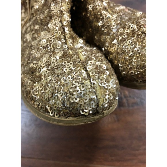 Joyfolie Girls Size 11 Arya Gold Sequin Booties, Play for wear on toes and heels - Picture 2 of 7